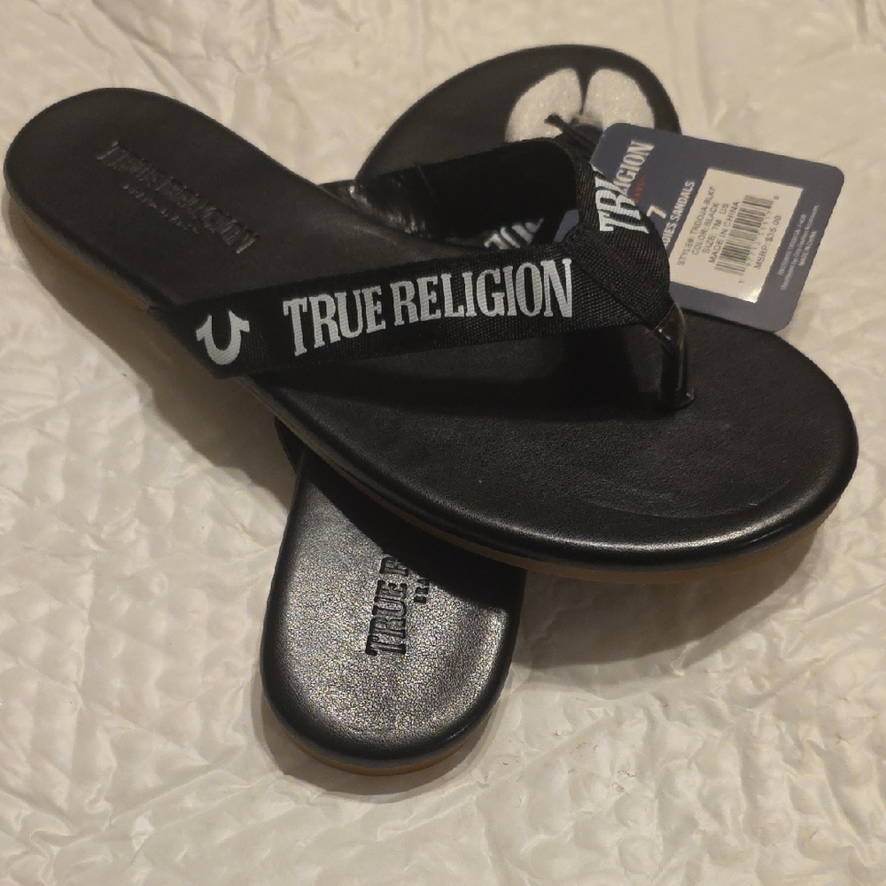 True Religion Black Flip-Flop Sandals